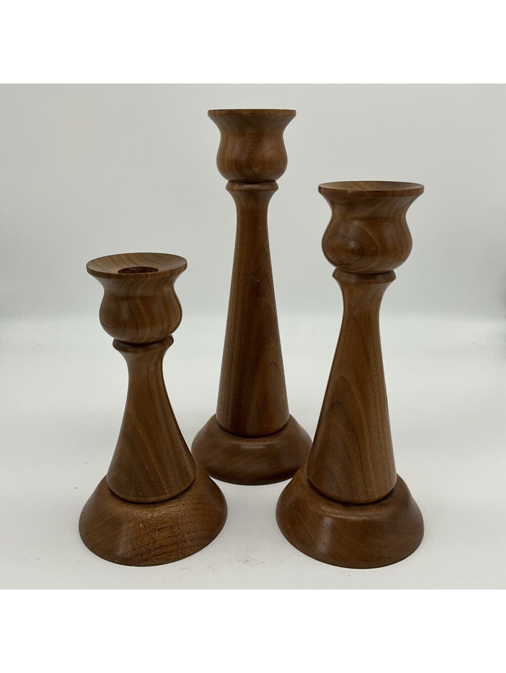 Set of 3 Hand Turned Wood Candlesticks Signed Madill 1999 Tiered Display